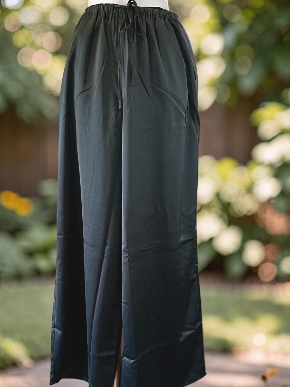 Topshop Gray Silky Wide Leg Pants Size 8 Elastic Waist Tie Pockets
